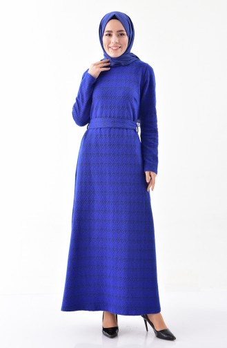 دلبر فستان بتصميم مطبع وحزام للخصر 1108-01 لون ازرق 1108-01