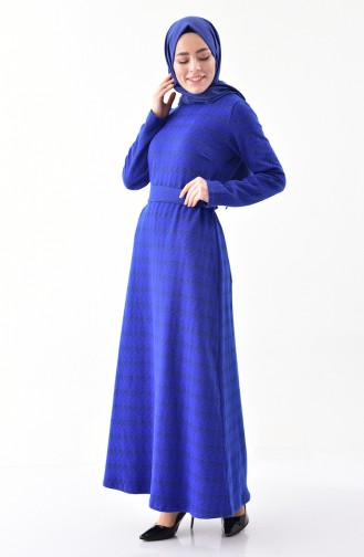 دلبر فستان بتصميم مطبع وحزام للخصر 1108-01 لون ازرق 1108-01