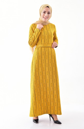 Dilber Patterned Belted Dress 1109-03 Mustard 1109-03