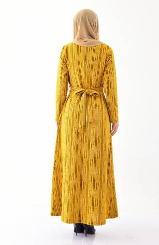 Dilber Patterned Belted Dress 1109-03 Mustard 1109-03