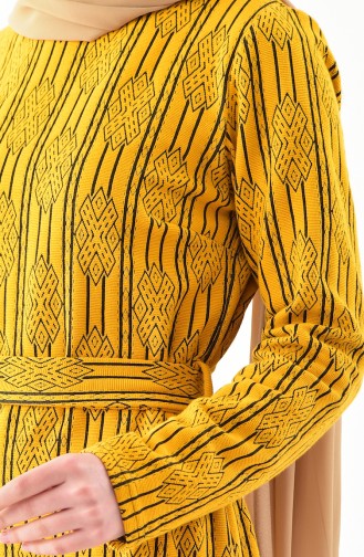 دلبر فستان بتصميم مطبع وحزام للخصر 1109-03لون اصفر داكن 1109-03