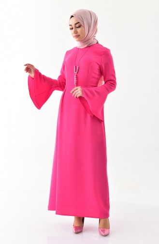 فستان مزين بقلادة 2050-02 لون فوشي 2050-02