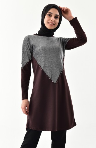 İncili Tunik 0680-04 Kahverengi