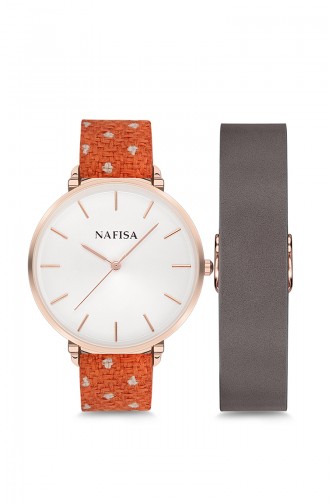 Nafisa Women´s Leather Wrist Watch NF1102T Orange Patterned 1102T