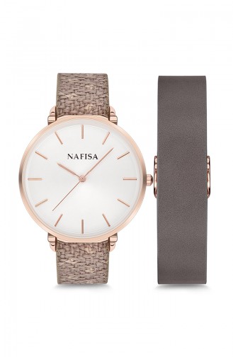 Nafisa Unisex Leather Wrist Watch NF1107T light Brown 1107T