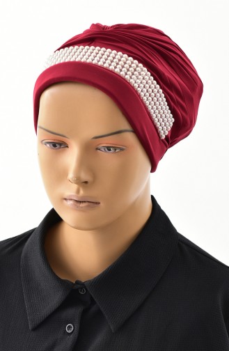 Abiye İncili Hazır Türban Bone 1028-03 Bordo 1028-03