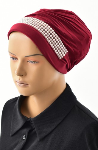 Abiye İncili Hazır Türban Bone 1028-03 Bordo 1028-03