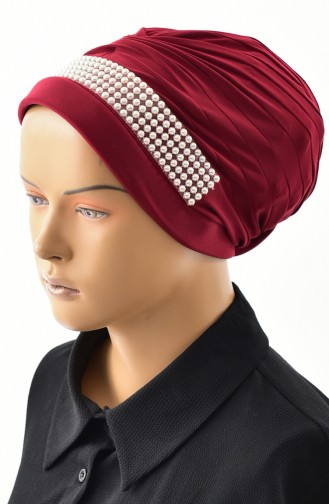 Abiye İncili Hazır Türban Bone 1028-03 Bordo 1028-03