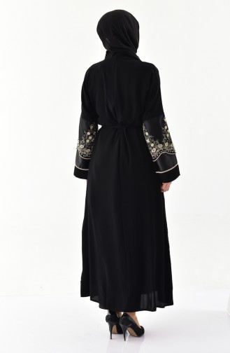 Abaya a Dentelle 7755-01 Noir Or 7755-01