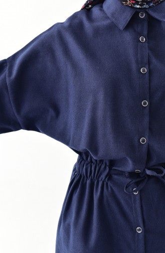Pleated Waist Buttoned Tunic 0851-07 Navy Blue 0851-07