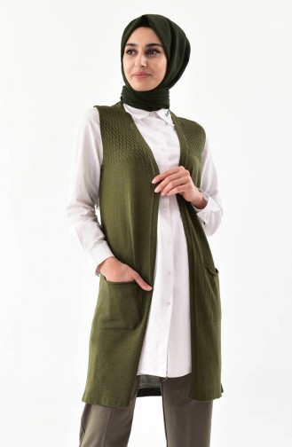 iLMEK Knitwear Pocketed Vest 4121-01 Khaki 4121-01