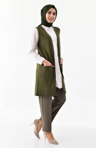 iLMEK Knitwear Pocketed Vest 4121-01 Khaki 4121-01