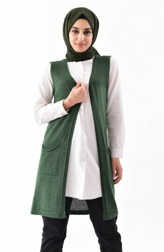 Gilet Tricot avec Poches 4121-02 Vert Foncé 4121-02