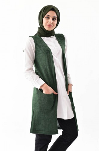 Gilet Tricot avec Poches 4121-02 Vert Foncé 4121-02