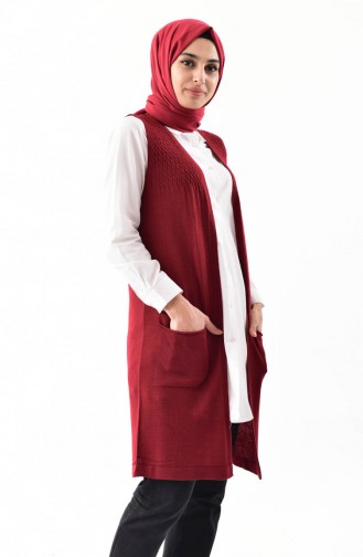 iLMEK Knitwear Pocketed Vest 4121-06 Claret Red 4121-06