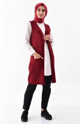 iLMEK Knitwear Pocketed Vest 4121-06 Claret Red 4121-06