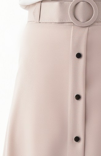 Button Detailed Belt Skirt 0403-01 Beige 0403-01