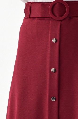 Button Detailed Belt Skirt 0403-02 Bordeaux 0403-02