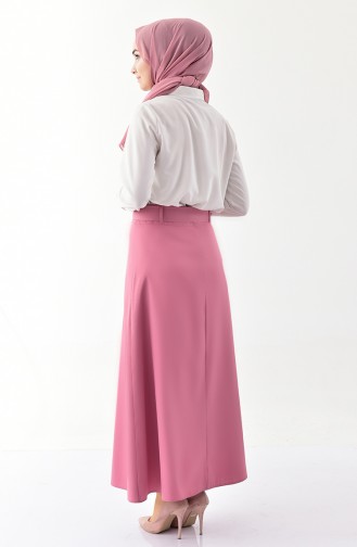 Button Detailed Belt Skirt 0403-03 Dry Rose 0403-03
