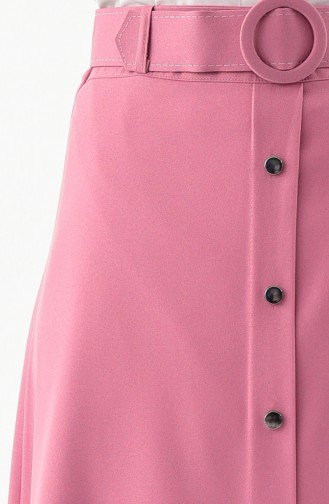 Button Detailed Belt Skirt 0403-03 Dry Rose 0403-03