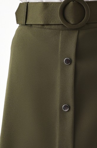 Button Detailed Belt Skirt 0403-05 Khaki 0403-05