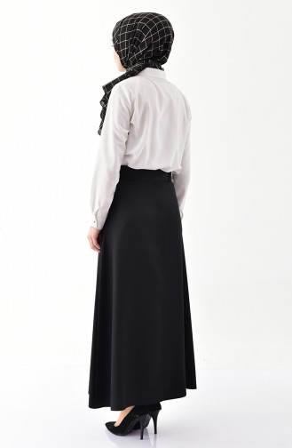 Button Detailed Belt Skirt 0403-06 Black 0403-06