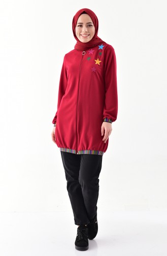 Embroidery Detailed Sports Jacket 5035-03 Claret Red 5035-03