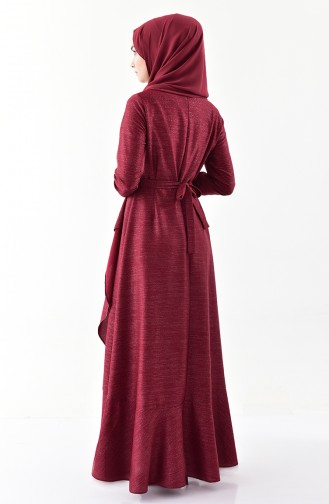 Silbriges Kleid mit Band 4265-01 Weinrot 4265-01