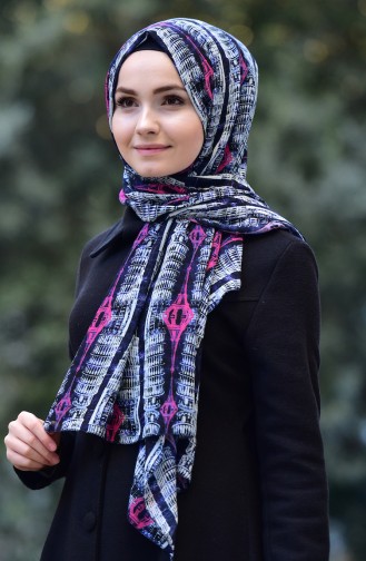 Geometrischer Muster-Schal mit Hijab-Knochen Geschenk 24694-01 Dunkelblau 24694-01