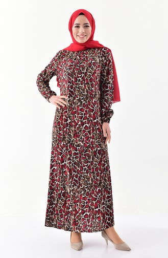 Leopar Desenli Elbise 0387-01 Kırmızı