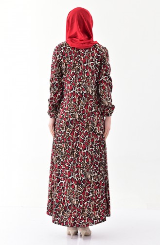 Leopar Desenli Elbise 0387-01 Kırmızı