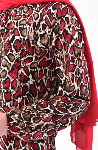 Leopar Desenli Elbise 0387-01 Kırmızı