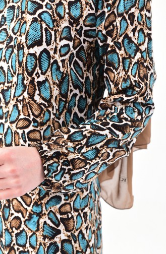 EFE Leopard Patterned Dress 0387-03 Turquoise 0387-03
