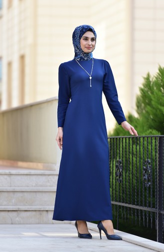 Navy Blue Hijab Dress 4508-02