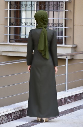 فستان مزين بقلادة 4508-04 لون اخضر كاكي 4508-04