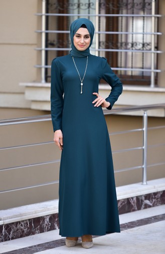 فستان مزين بقلادة 4508-06 لون اخضر زمردي 4508-06