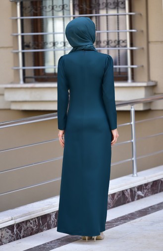 فستان مزين بقلادة 4508-06 لون اخضر زمردي 4508-06
