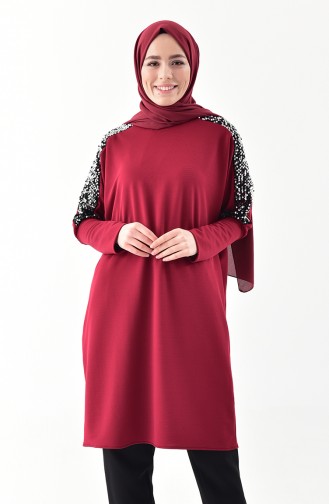Sequin Detailed Tunic 4068-02 Claret Red 4068-02