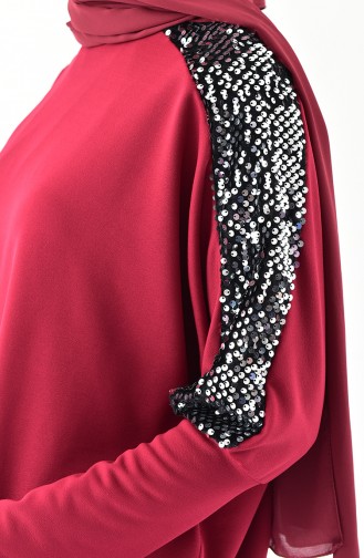 Sequin Detailed Tunic 4068-02 Claret Red 4068-02