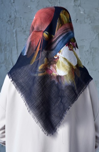 Orchid Pattern Flamed Cotton Scarf 2176-01 Dark Blue Taba 2176-01