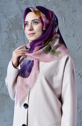 Orkide Desenli Flamlı Cotton Eşarp 2176-17 Pudra