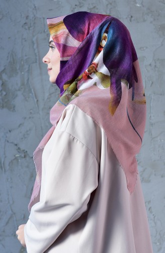 Orkide Desenli Flamlı Cotton Eşarp 2176-17 Pudra