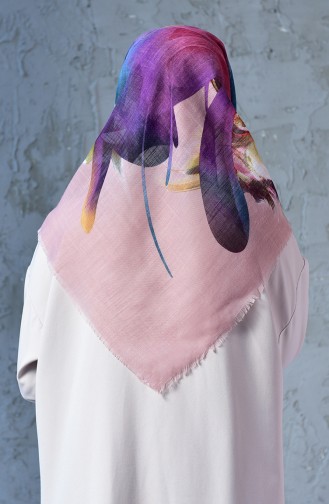 Orkide Desenli Flamlı Cotton Eşarp 2176-17 Pudra