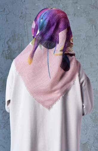Orkide Desenli Flamlı Cotton Eşarp 2176-17 Pudra