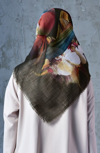 Orchid Pattern Flamed Cotton Scarf 2176-20 Khaki 2176-20
