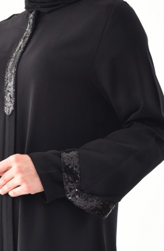 Sequin Detailed Zippered Abaya 1040-01 Black 1040-01