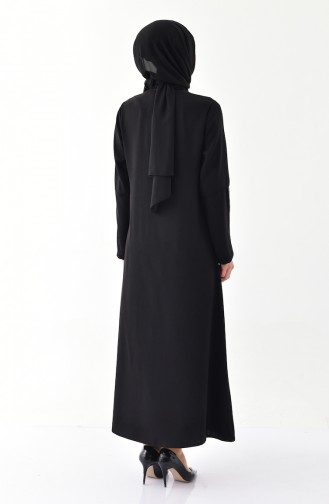 Pailletten detaillierte Abaya mit Reissverschluss 1041-01 Schwarz 1041-01