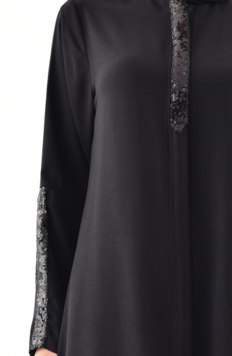 Sequin Detailed Zippered Abaya 1041-01 Black 1041-01
