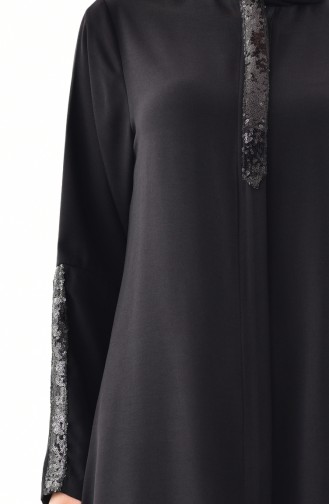 Pailletten detaillierte Abaya mit Reissverschluss 1041-01 Schwarz 1041-01