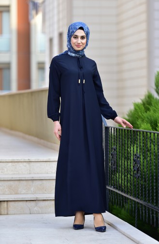 Navy Blue Hijab Dress 4536-07